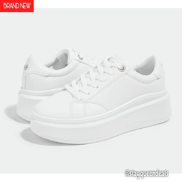 Women's Platform Sneakers Faux Leather Low Top Casual Walking Shoes - Picture 6 of 8